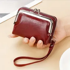 【ミニ財布 / がま口】新品  ボルドー 小銭入れ ウォレット  財布 折りたたみ 大容量  カード入れ ミニマリスト ミニマムウォレット