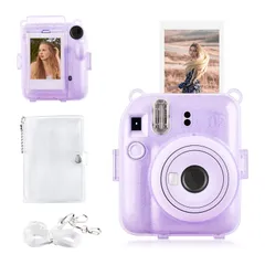 【迅速発送】Rieibi instax mini 12チェキ ケース、Fujifilm チェキ 12 ケース クリア instax mini 12 ケース 透明 シャイニングクリア クリアケース クリアショルダーストラップ付き 36枚写真収納できるアルバム付き