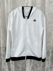 M ) アディダス 白 ワッフル ジップアップパーカー フード付き 白 黒 ジャージ