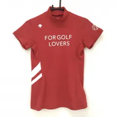 【超美品】デサントゴルフ 半袖ハイネックシャツ レッド×白 フロントロゴプリント 中田英寿 レディース M ゴルフウェア DESCENTE