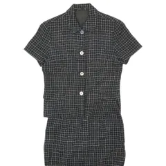 バーバリー ロンドン BURBERRY LONDON 大きいサイズ 42 グラフチェック ステッチ スカート スーツ セットアップ ステンカラー ジャケット 半袖 ブラック 黒 レディース TBA11のサムネイル