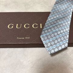 美品 GUCCI グッチ シルク 100％ グレー シルバー G柄 ストライプ 254-691