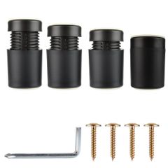 【特価商品】家具脚 高さ調整台 ネジ/粘着テープ 目盛り付き テーブル ソファ ベッド 回すだけ 4本セット (ブラック)