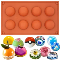 FUNSHOWCASE シリコンモールド 半円 半球 8個取 製菓道具 キッチン用品 調理器具 丸 オルゴナイト お菓子 トリュフ チョコ ケーキ型 ゼリー型 ムース型 プラチナシリコーン