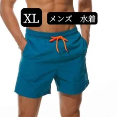 水着 メンズ サーフパンツ 海パン ビーチパンツ アウトドアパンツ ハーフパンツ スポーツパンツ フィットネス ジム 部屋着 速乾 ゴムウェスト 水陸両用 マリンブルー 青 ブルー XL
