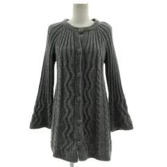 ナノユニバース nano universe カーディガン トッパーカーディガン ニット 丸首 長袖 ベルスリーブ ケーブル編み イタリア製生地 厚手 ウール混 グレー 38