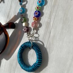 メガネホルダー　首掛けグラスホルダー　カラフル　ブルー　ハンドメイド