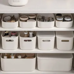 yazi 収納ボックス ふた付き ポリプロピレン 収納ケース プラスチック 小物入れバスケット 文房具・衣類収納 キッチンシンク下 収納かご SML・3サイズ ホワイト (6個セット)