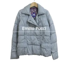 Emilio Pucci エミリオプッチ ダウンジャケット ミドル丈 裏地プリント ダウン ダックフェザー ライトブルー 34 レディース 中古 古着