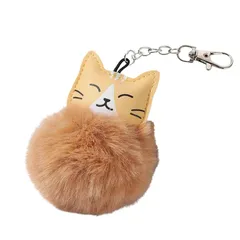 [§Ｍ．Ｈ．Ｔ．∞ＭｉＨａｒｕＴｓｕ] 猫 キーホルダー バッグチャーム ふわふわ グッズ 三毛猫 白猫 茶トラ ファーボール モフモフ (チャトラ)