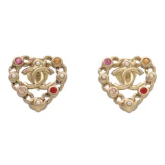 【中古】 CHANEL シャネル ココマーク マルチストーン ハートピアス A21P GP×ラインストーン×フェイクパール ゴールド 25014257 QB
