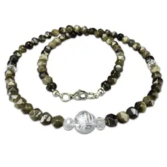 オシャレゴールドオブシディアン三角カット約6mm水晶銀龍手彫り天然石ワイヤー仕上げネックレス