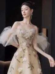 25年新作 花柄刺繍ロングドレス★結婚式に最適★ガーデンウェディングや前撮りにおすすめ★