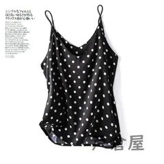 レディース タンクトップ  サテン キャミソール 水玉 ドット柄 ノースリーブ Vネック インナー 重ね着 シンプル トップス 肌着 敏感肌 滑らか 透け防止#cupload119867
