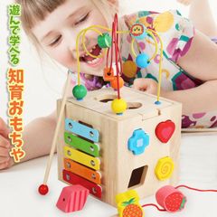 知育玩具 知育キューブ 赤ちゃん おもちゃ 遊び方6通り 1歳 2歳 誕生日プレゼント 男の子 女の子 木のおもちゃ ビーズコースター 型はめ 鉄琴 ひも通し モンテッソーリmula01
