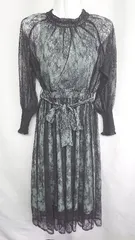 ◇ DRESS+ オケージョン　ウエストゴム　全身シアー付き 長袖 マキシ ワンピース サイズS ブラック系 レディース E  【1408220036837】