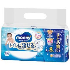 「ユニ・チャーム」ムーニーおしりふき　トイレに流せるタイプ　つめかえ用　50枚×8個パック