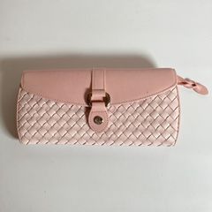 クリスチャンオジャール 長財布 レディース 編み込み 本革 パステルピンク がま口 大容量 仕切り 多収納 小銭入れ付き
