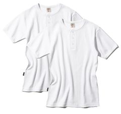 Size:M_Color:001 WHITE&WHITE [アヴィレックス] 抗菌 (防臭) デイリー ヘンリーネックTシャツ半袖 2枚組 DAILY RIB HENRYNECK TEE 2PAC 6113497 メンズ