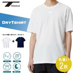 THESEUS 半袖シャツ 色違い２枚セット ホワイト + ネイビー ロゴ ホワイト ドライＴシャツ メッシュ 吸汗速乾  DryTshirt WHITE + NAVY Logo WHITE TB72