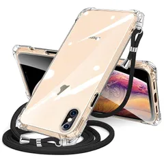 iPhone XS Max 用 ケース クリア ショルダー iphone xs max 用 スマホケース アイフォンXSMax カバー 肩掛け 斜めかけ 縄掛けケース 透明 TPU 薄型 軽量 耐衝撃 紐付き 斜めがけ 織りストラップ付き ネックストラップ 0
