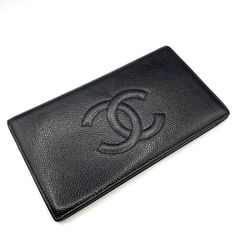 【鑑定済み】正規品 CHANEL シャネル ココマーク 長財布 キャビアスキン ブラック CC 二つ折り長財布 レザー