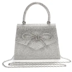 [ハルジオ] キラキラ バッグ ラインストーン パーティーバッグ チェーンバッグ レディース 小さめ ミニ ショルダー ショルダーバッグ ハンドバッグ ポシェット ポーチ パーティー リボン シルバー おしゃれ かわいい 結婚式 成人式 ドレス 