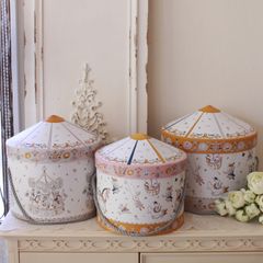 マチルドエム フランス ラウンドボックス ３個セット 収納ボックス 軽量 ハットボックス (1009) 収納 小物入れ 丸型 紙製 蓋付 可愛い マチルドM Mathilde M. シャビーシック アンティー