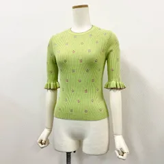 54l25 RED VALENTINO レッドヴァレンティノ リブニットセーター 半袖ニット 花柄刺繍 サイズXS ライトグリーン レディースのサムネイル