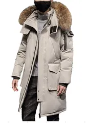 ダウンコート ミドル丈 メンズジャケット ブルゾン ファーのフード付き カップルジャケット