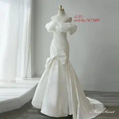 ウェディングドレス ウエディングドレス ロングドレス 二次会 結婚式 前撮り サテン マーメイドドレス オフショルダー ブライダル リボン 編み上げ 花嫁 ant4y767389