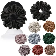 【VEVE&MIKI 】 シュシュ 大人 サテン 光沢 髪留め ヘアアクセサリー まとめ髪 レディース い高級の肌触り ム シュシュおしゃれ シルク素材 | 多量の髪をしっかりまとめ髪型崩れを防ぐ | 顔を小さく見せる 特大サイズ（直径約16cm）