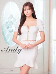 ホワイト [ON2902-W-2411]【ANDY/アンディ】チェーンパイピング/ スクエアネック/ パフスリーブ/ 袖あり/ フロントジップ/ マーメイド/ セットアップ/ ミニドレス/ キャバドレス[OF05]