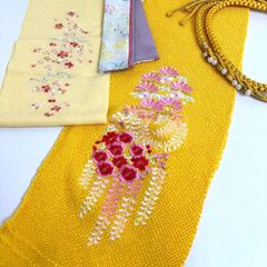 【着物と帯 時流】O24199◇振袖用 帯揚げ・帯締め・刺繍半衿・伊達衿 4点