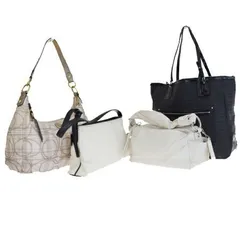 【中古】 4点セット コーチ COACH シグネチャー ショルダーバッグ トート ベージュ ブラック ホワイト キャンバス レザー 03HE364