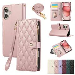 iPhone 16 用 ケース 手帳型 アイフォン16 ケース ショルダー スマホケース 対応 iPhone 16 ひし形柄 いphone16 ケース 人気 女性 肩掛け カード収納 ジップ付き財布 横置き機能 シンプル お洒落 xzjhkoy#