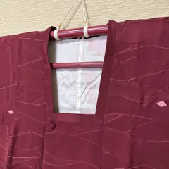 き646】アンティーク 道行コート エンジ地 幾何学模様 正絹 和装 羽織 カジュアル リメイク素材