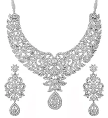 【特価商品】合金メタル。 宝石なし アンティークゴールドまたはホワイトまたはシルバートーンの女性用。 プリティフィリグリーペイズリーモチーフラインストーンスタッズダイヤモンドルックデザイナーブライダルジュエリーHasliネックレスセット Glamour Hol