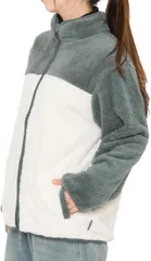 Y's factory もこもこ ボア フリース ジャケット レディース ブルゾン コート 前開き ジップアップ 長袖 立ち襟 アウター アウトドア 秋冬 保温 防風(ブルーグリーン,  M)