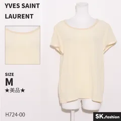 ★美品★ YVES SAINT LAURENT イヴサンローラン トップス　ブラウス　半袖　シンプル　光沢　日本製　オフィスカジュアル 　オフホワイト　ベージュ　 【H724-00】 送料無料　古着　レディース