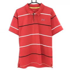 ★特価★【美品】アンダーアーマー 半袖ポロシャツ レッド×白 ボーダー織生地 ロゴ刺しゅう メンズ 表記なし ゴルフウェア UNDER ARMOUR