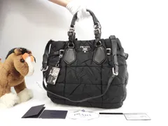 プラダ s付トートバッグ ナイロン 黒 ショルダーストラップ付ハンドバッグ 美品@165