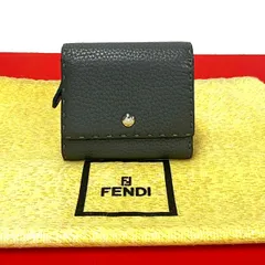 極 美品 希少品 FENDI フェンディ セレリア レザー 本革 二つ折り 財布 ミニ ウォレット コインケース 小銭入れ 札入れ グレー 05591