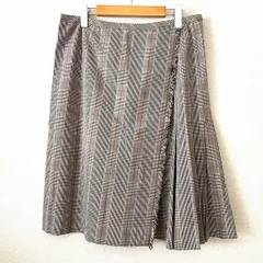 #anc レリアン Leilian スカート 13+ 茶系 チェック フリンジ 巻きスカート風 大きいサイズ レディース [932525]