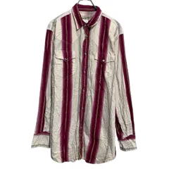 長袖 ストライプ ウエスタンシャツ L アイボリー パープル スナップボタン 胸ポケット カジュアルシャツ 古着卸 アメリカ仕入 a702-7069