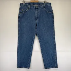 古着 ラングラー Wrangler デニムパンツ ストレート ジーンズ ジーパン 5ポケット 長ズボン ワンポイントロゴ w36 L29  ブルー メンズ