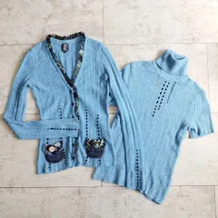トリコットシック ☆ ニット アンサンブル カーディガン 半袖 タートル 42 イタリア製 ライトブルー系 TRICOT CHIC