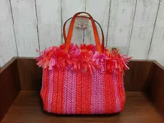 Kate Spade ケイト・スペード ストローミディアム サッチェル バッグ PXRUA386 かごバッグ ハンドバッグ オレンジ×ピンク ストライプ