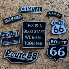 12061★ビンテージ風英字ロゴアイロン刺繍ワッペン8枚