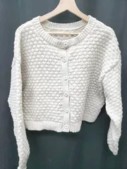 ◇ ⊇ mily bilet ぽこぽこ　軽量　クロップド丈 長袖 ニット　カーディガン サイズM アイボリー レディース P  【1410230004096】